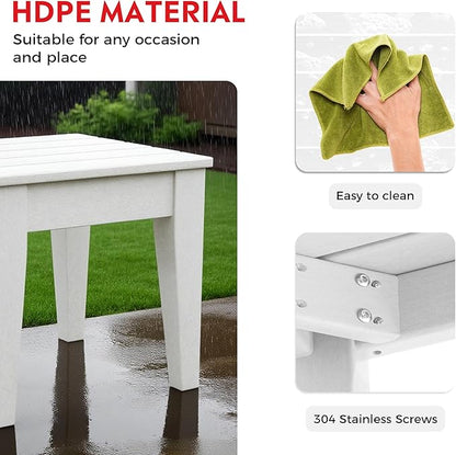 Costaelm 3 piece Patio Set, Outdoor Table and Chairs Set of 3, 3-Piece HDPE Garden Chair with Square Adirondack Side Table, Porch Chairs Coffee Table for Outside Porch Backyard, White