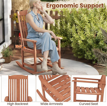 Tangkula Outdoor Patio Wood Rocking Chair, Relaxing Rocker w/High Backrest, Wide Armrests, Curved Seat, for Porch, Patio, Garden, Backyard, 400 LBS Support, Natural (1)