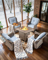 Outdoor Patio Swivel Gliders with Fire Pit Table 5 Piece Set - High Back Brown Wicker Rattan Rocking Chair with Thick - Photo 2