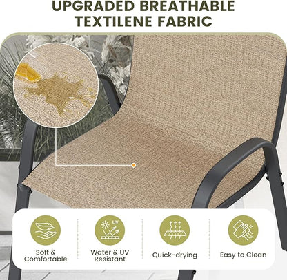 UDPATIO Patio Dining Set for 7, Outdoor Table and Chairs Set with Square Metal Table, 6 Stackable Patio Chairs, Outdoor Furniture for Deck Garden Backyard Lawn Poolside (Brown)