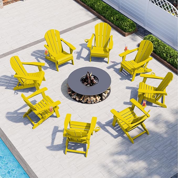 Folding Adirondack Chair with Cup Holders Set of 2, HDPE Plastic Outdoor Chairs, Weather Resistant - Photo 6
