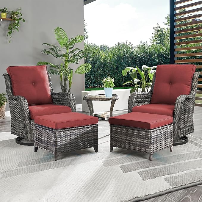 Rilyson Wicker Patio Furniture Set - 5 Piece Rattan Outdoor Sectional Conversation Sets with 2 Swivel Rocking Chairs - Photo 7