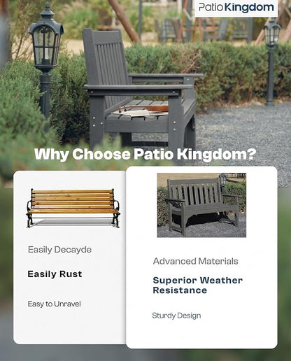 HDPE Garden Bench, All Weather 2-Person Outdoor Benches, Rust Free & Fade Resistant Patio Benches for Garden, Porch, Backyard, Deck, Lawn, Balcony, Poolside (Grey, 2 Benches)