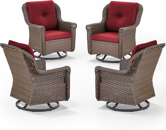 Patio Chairs Outdoor Swivel Glider - Set of 4 High Back Outside Brown Wicker Rattan Rocking Chair with Thick Cushion - Photo 1