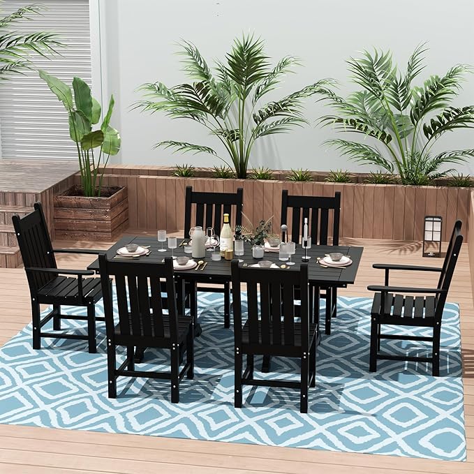 Costaelm Patio Dining Chairs, Plastic Outdoor Adirondack Chair with Arm, HDPE Poly Lumber, Waterproof Restaurant Bistro Dining Chair for Outside Porch Backyard Garden, Black