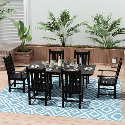 Costaelm Patio Dining Chairs, Plastic Outdoor Adirondack Chair with Arm, HDPE Poly Lumber, Waterproof Restaurant Bistro Dining Chair for Outside Porch Backyard Garden, Black