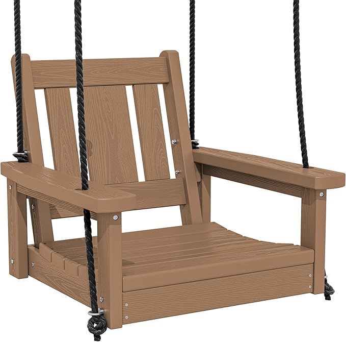 SERWALL HDPE Single Porch Swing, Heavy Duty Single Person Swing Chair with 2 Polypropylene Hanging Ropes - Photo 1