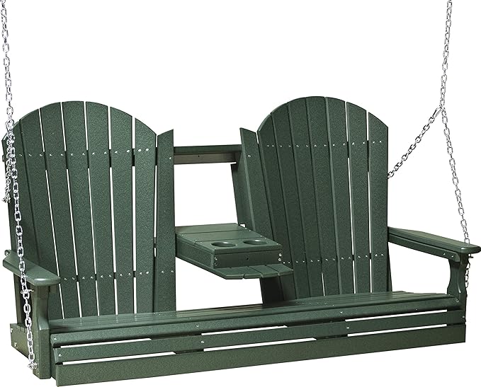 LuxCraft Adirondack Porch Swing 5' with Flip Down Center Console (Green) - Photo 1