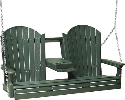 LuxCraft Adirondack Porch Swing 5' with Flip Down Center Console (Green)