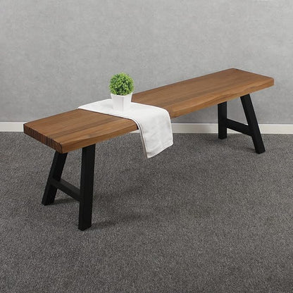 MBQQ 55 inch Outdoor Soild Wood Bench,Patio Picnic Bench,Oil Finished Backless Wooden Garden Park Bench for Patio Porch, Modern Slim Indoor Dining Furniture,Teak Color