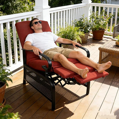 Kozyard Adjustable Outdoor Reclining Lounge Chair, Cushioned Patio Chaise Lounge with Extendable Metal Frame for Sunbathing, Reading & Relaxing – Comfortable Outdoor Recliner(Burgundy)