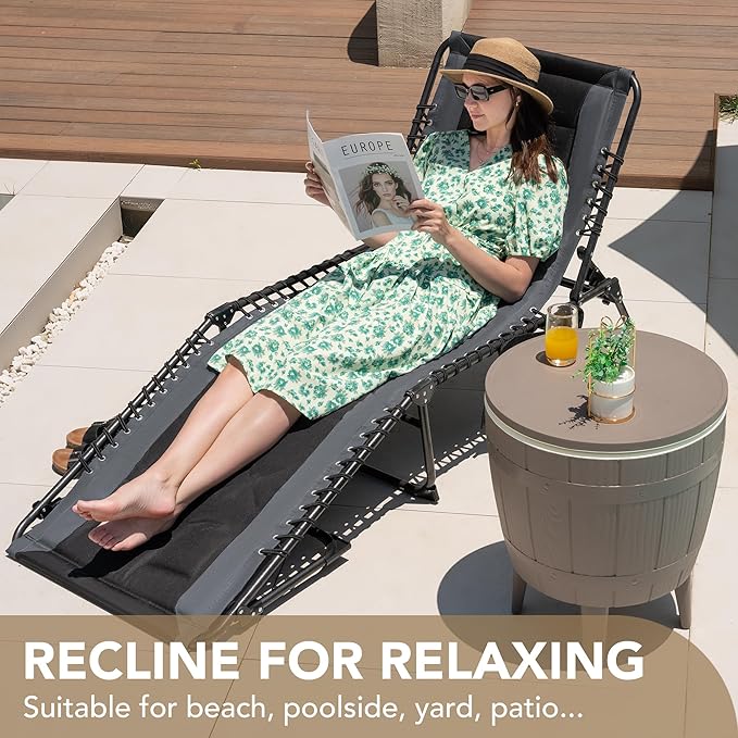Devoko 4-Fold Padded Portable Folding Outdoor Chaise Lounge Heavy Duty Reclining Chair with Pillow & Side Pocket for - Photo 7