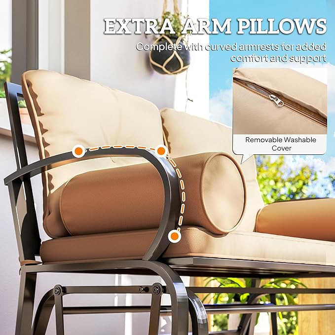 Outsunny Swing Glider Rocking Chair, Double Patio Bench, 2 Person Loveseat with Steel Frame, Cushions, Pillow Armrests - Photo 5