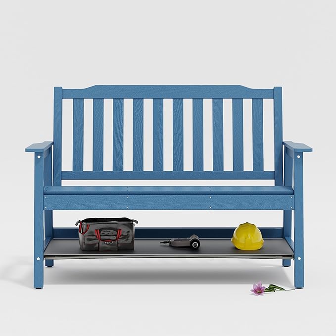 UEV Outdoor Bench, 2-Person Garden Bench, All Weather Fade/Rot Resistant Patio Bench with 660lbs Weight Capacity for Outdoors,Porch,Backyard(Blue)