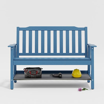 UEV Outdoor Bench, 2-Person Garden Bench, All Weather Fade/Rot Resistant Patio Bench with 660lbs Weight Capacity for Outdoors,Porch,Backyard(Blue)