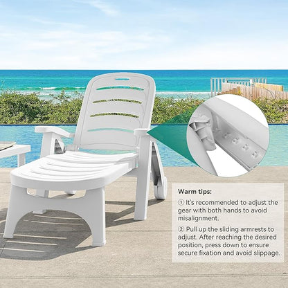 YITAHOME Outdoor Chaise Lounge on Wheels, Set of 4 PP Plastic Folding Patio Chairs with 5-Level Adjustable Backrest for Pool, Garden, Beach, Sunbathing, Yard, and Poolside Lounging