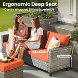 ovios Patio Furniture Set, 7 Pieces Outdoor Wicker Sofa Couch with Swivel Rocking Chairs Glass Table Comfy Cushions - Photo 5