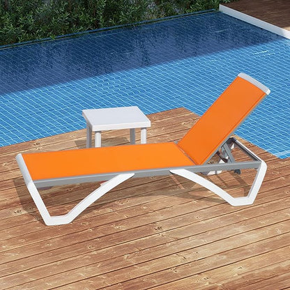 Domi Outdoor Lounge Chair, Aluminum Patio Chaise Lounge with 5 Position Adjustable Backrest and Wheels, All Weather Reclining Chair with Side Table for Patio, Yard,Balcony,Poolside (Orange)