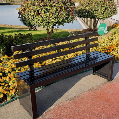 Outdoor Benches Outdoor Metal Garden Bench Patio Bench for Outside Park Picnic Yard Front Porch Backyard Weatherproof with Backrest(Black,180cm/70in)