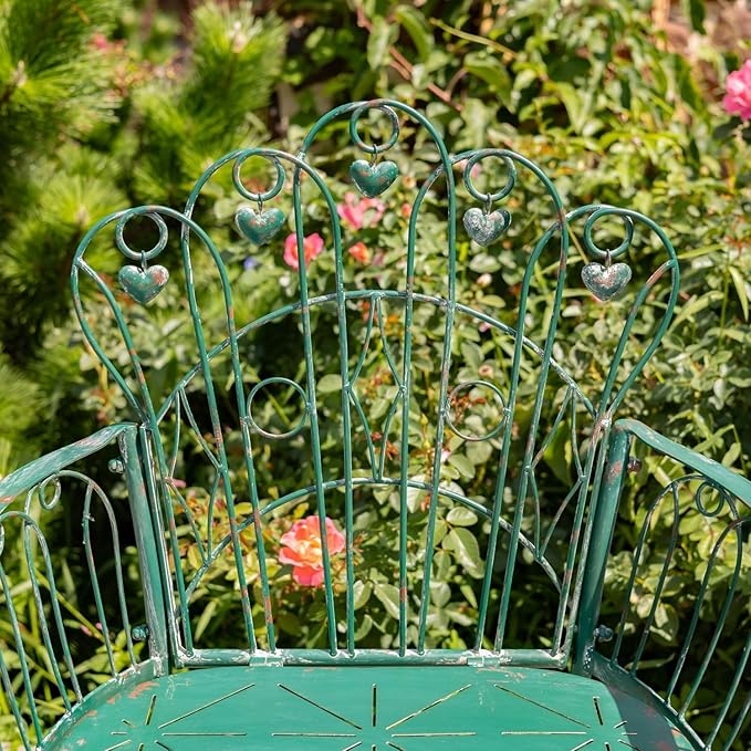 Zaer Ltd. Vintage Style Metal Patio Furniture with Heart Design Accents, Outdoor/Indoor Decor (Antique Green, Arm Chair) - Photo 5