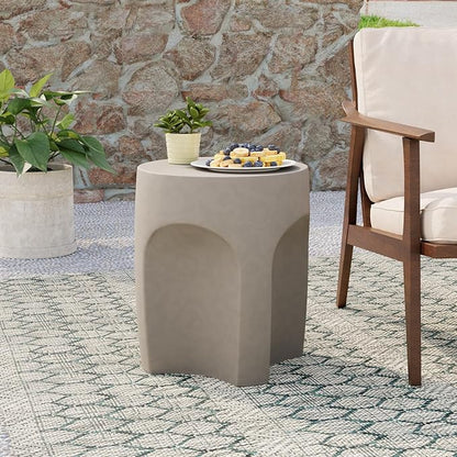 COSIEST Concrete Side Table Drum Shape,17''H Outdoor Side Table, Patio Accent Table Cement End Tables, Garden Decorative Stool, Plant Stand Drum Table, Grey