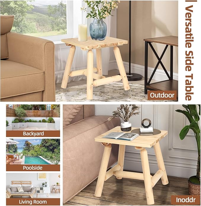 HOMEDIARY 3 Pieces Outdoor Wood Rocking Bistro Set, Adirondack Rocker Chair Set with 2 Rockers and 1 Coffee Table, Patio Wooden Conversation Set for Garden, High Fanned Back & Slatted Seat, Natural