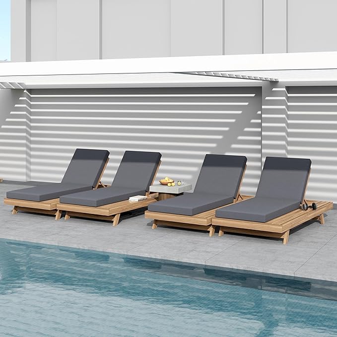 espidoo Adjustable Outdoor Chaise Lounge: 4-Position Reclining Chaise with Breathable Slats - Acacia Wood Frame & 4" - Photo 9