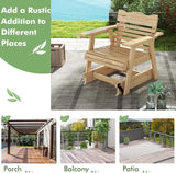 Tangkula Outdoor Fir Wood Glider Chair, Outdoor Swing Chair with Rotatable Hidden Cup Holder and Curved Seat - Photo 9
