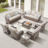 10 Pieces Wicker Patio Furniture Sets Swivel Chairs, All Weather Wicker 3 Seater Sofa with Ottomans Rattan Side Table - Photo 1