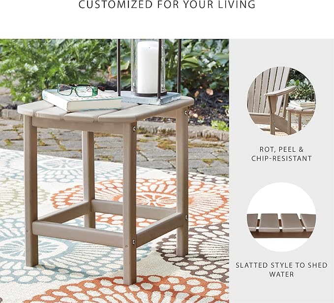 Signature Design by Ashley Sundown Treasure Outdoor Patio HDPE Weather Resistant End Table, Brown