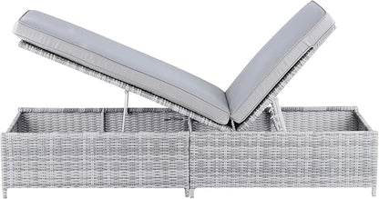 Elle Decor Vallauris Patio Outdoor Furniture Collection, Premium All Weather Wicker, Storage Chaise Lounge, Gray
