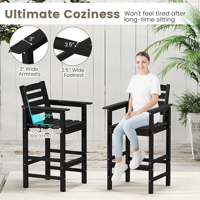 Tangkula Patio Adirondack Chairs Set of 4, HDPE Bar Height Chair with Wide Armrests & Footrest - Photo 7