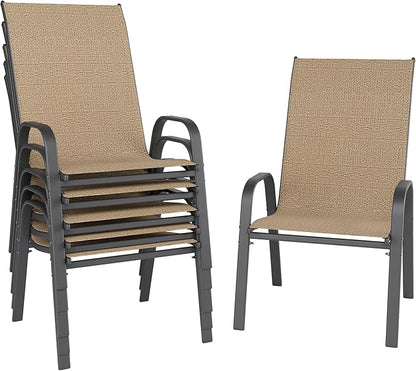 Patio Chairs Set of 6, Outdoor Dining Chairs Stackable for All Weather, Breathable Metal Modern Outside Furniture Chair for Pool Side, Garden, Backyard Deck, Brown