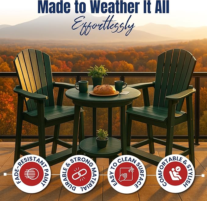 Phat Tommy Tall Adirondack Chair - HDPE Outdoor Furniture - Poly Adirondack Bar Stool - Heavy, Stress Free Furniture for Balcony, Deck, Patio, Front Porch, Green