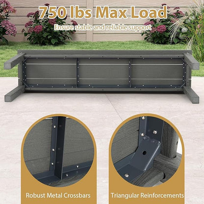 Giantex 55" HDPE Outdoor Bench, 2-3 People Weatherproof Backless Patio Garden Bench with 750 Lbs Capacity, Fade Resistant Outside Seating Furniture, Loveseat for Porch, Yard, Park (1,Grey)