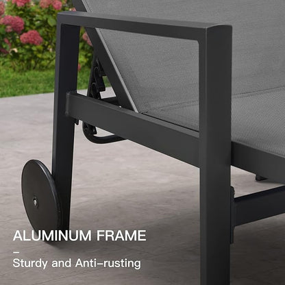 PURPLE LEAF Patio Chaise Lounge 4 Pieces Aluminum Recliner Chair with Wheels and Armrests Lounger for Pool Backyard Grey Outdoor Lounge Chair