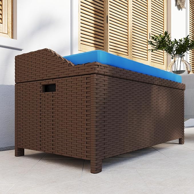 Outsunny Outdoor Wicker Storage Bench Deck Box - Photo 10
