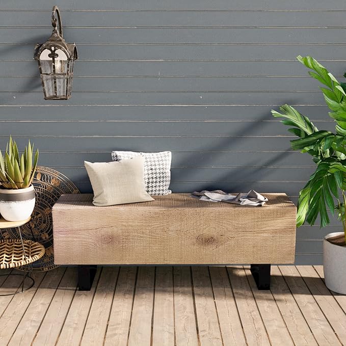 SUNBURY Outdoor Bench Garden Bench Wood 48", Patio Dining Bench for Outdoors, Garden Backless Bench Weatherproof, Anti-Rustic Metal Legs Front Porch Benches for Entryway, Lawn (Light Brown)
