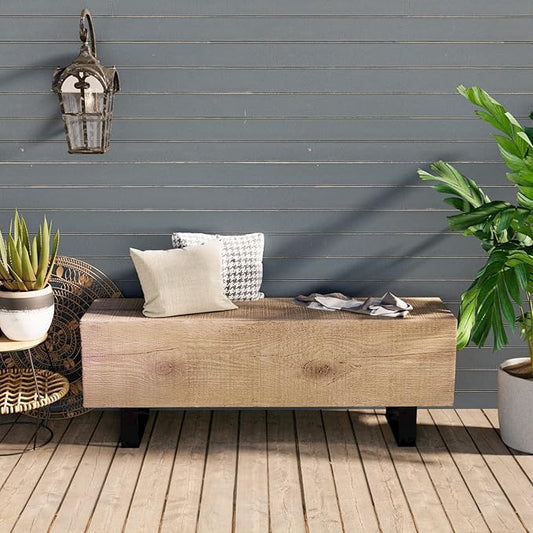 SUNBURY Outdoor Bench Garden Bench Wood 48", Patio Dining Bench for Outdoors, Garden Backless Bench Weatherproof, Anti-Rustic Metal Legs Front Porch Benches for Entryway, Lawn (Light Brown)