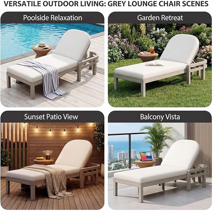 Outdoor Chaise Lounge Chair Set of 3, Patio Chaise Lounge Recliner with Adjustable Backrest - Photo 4