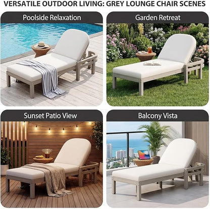 Outdoor Chaise Lounge Chair, Patio Chaise Lounge Recliner with Adjustable Backrest, Acacia Wood Poolside Chaise Lounge with Thick All-Weather Cushions for Patio, Deck and Backyard(C)