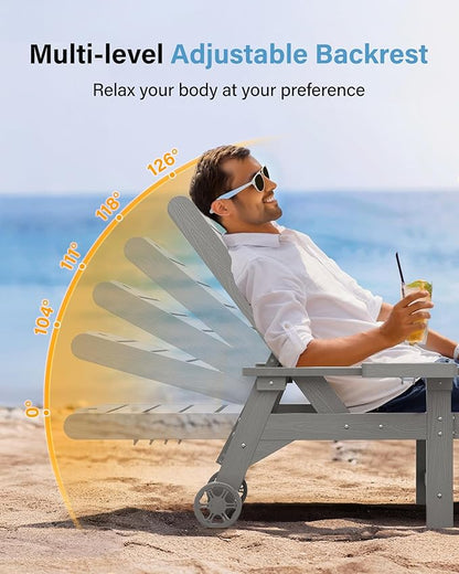 YEFU Chaise Lounge Chairs Set of 2 Outdoor,Pool Lounge Chair with Adjustable Backrest,All Weather Patio Lounge Chair with Cup Holder&Armrest,for Outside,Beach,Deck,Heavy Duty,400lbs Capacity(Grey)