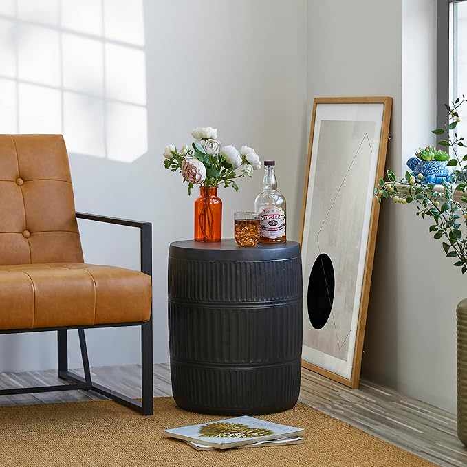 Giltzhome Antique Decorative Garden Stool, 18.5" H Heavy Duty Textured Accent Table, End Side Table, Planter Stand for Garden Patio Lawn Home Indoor Outdoor, Black