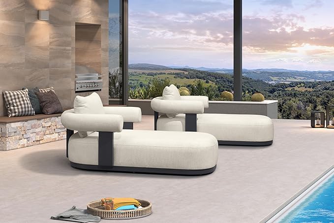 PURPLE LEAF Outdoor Chaise Lounge Set of 2 Chair Modern Aluminum Lounger Daybed with Lumbar Pillow and Armrest for Patio Poolside Beach Sunbathing Deck, White