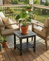 Kibaso-Adirondack Outdoor Side Table, 2-Tier HDPE Outdoor End Table, Weather Resistant Easy Maintenance - Photo 2
