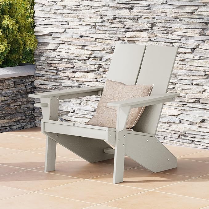 WestinTrends Riviera Outdoor HDPE Modern Adirondack Chair with Cup Holder, Sand