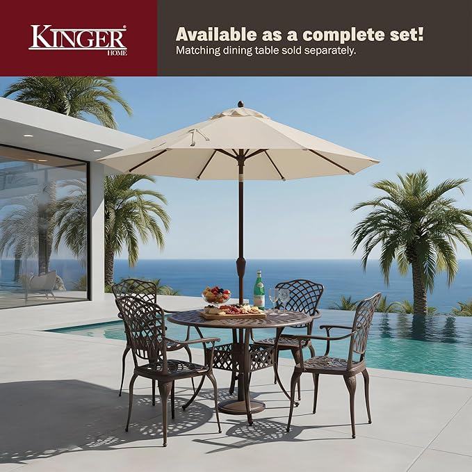 Kinger Home Arden 2-Piece Outdoor Patio Dining Chairs Set of 2, Cast Aluminum Patio Chair Set - Photo 7