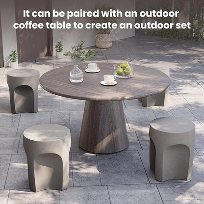SUNBURY Outdoor Side Tables for Patio Set of 2, Concrete Accent End Table, Indoor Small Round Patio End Table, Garden Stools for Yard, Arch Shape Cement Color
