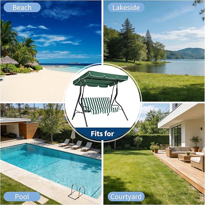 GarveeLife Outdoor Porch Swing Chair with Adjustable Canopy for Adults, 3-Seat Patio Glider Bench with Thick Cushions - Photo 7