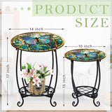 2 Pcs Outdoor Side Table Small Patio Round Mosaic Accent End Table Indoor Plant Metal Coffee Tea Tables for Patio Yard - Photo 3